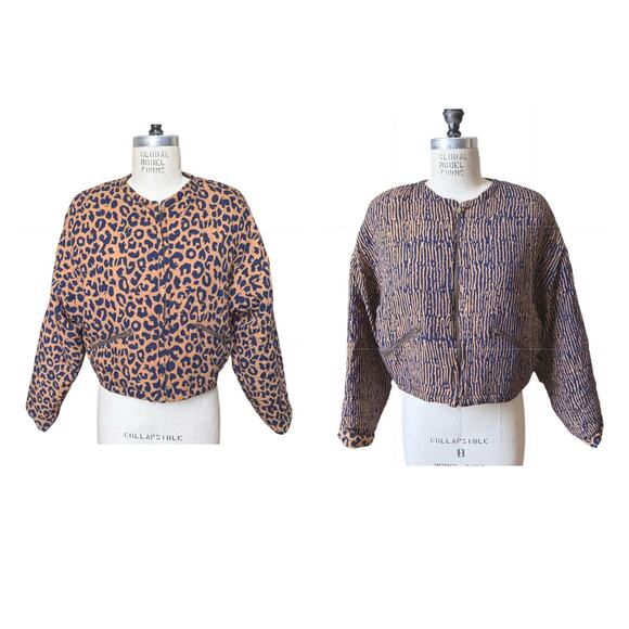 White Rice Reversible Quilted Cropped Jacket - Stripe/ Cheetah Print Size Medium - Picture 1 of 7